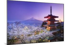 Japan, Yamanashi Prefecture, Fuji-Yoshida, Chureito Pagoda, Mt Fuji and Cherry Blossoms-Michele Falzone-Mounted Photographic Print
