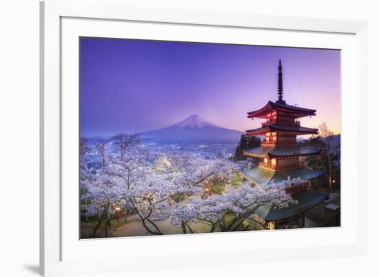 Japan, Yamanashi Prefecture, Fuji-Yoshida, Chureito Pagoda, Mt Fuji and Cherry Blossoms-Michele Falzone-Framed Photographic Print