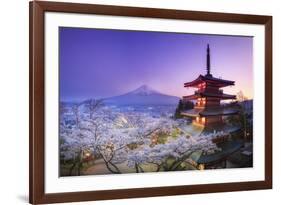 Japan, Yamanashi Prefecture, Fuji-Yoshida, Chureito Pagoda, Mt Fuji and Cherry Blossoms-Michele Falzone-Framed Photographic Print