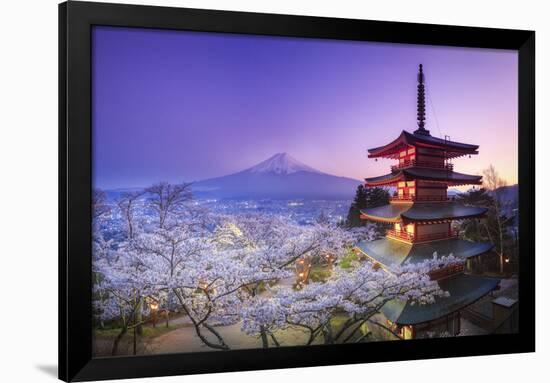 Japan, Yamanashi Prefecture, Fuji-Yoshida, Chureito Pagoda, Mt Fuji and Cherry Blossoms-Michele Falzone-Framed Photographic Print