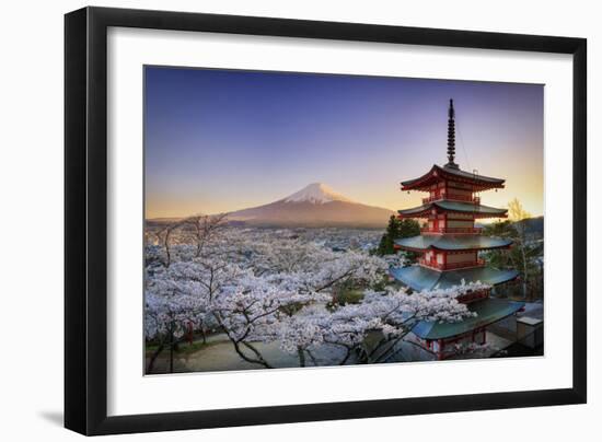 Japan, Yamanashi Prefecture, Fuji-Yoshida, Chureito Pagoda, Mt Fuji and Cherry Blossoms-Michele Falzone-Framed Photographic Print