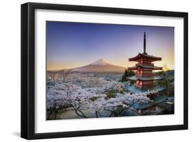 Japan, Yamanashi Prefecture, Fuji-Yoshida, Chureito Pagoda, Mt Fuji and Cherry Blossoms-Michele Falzone-Framed Photographic Print