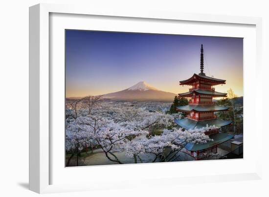 Japan, Yamanashi Prefecture, Fuji-Yoshida, Chureito Pagoda, Mt Fuji and Cherry Blossoms-Michele Falzone-Framed Photographic Print