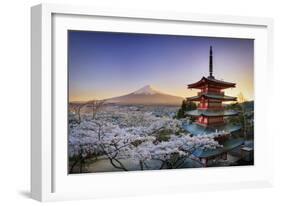 Japan, Yamanashi Prefecture, Fuji-Yoshida, Chureito Pagoda, Mt Fuji and Cherry Blossoms-Michele Falzone-Framed Photographic Print