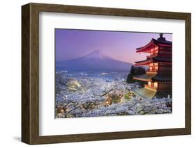 Japan, Yamanashi Prefecture, Fuji-Yoshida, Chureito Pagoda, Mt Fuji and Cherry Blossoms-Michele Falzone-Framed Photographic Print