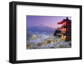 Japan, Yamanashi Prefecture, Fuji-Yoshida, Chureito Pagoda, Mt Fuji and Cherry Blossoms-Michele Falzone-Framed Photographic Print