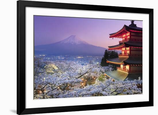 Japan, Yamanashi Prefecture, Fuji-Yoshida, Chureito Pagoda, Mt Fuji and Cherry Blossoms-Michele Falzone-Framed Photographic Print