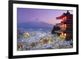 Japan, Yamanashi Prefecture, Fuji-Yoshida, Chureito Pagoda, Mt Fuji and Cherry Blossoms-Michele Falzone-Framed Photographic Print