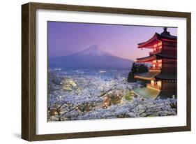 Japan, Yamanashi Prefecture, Fuji-Yoshida, Chureito Pagoda, Mt Fuji and Cherry Blossoms-Michele Falzone-Framed Photographic Print