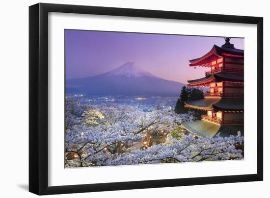 Japan, Yamanashi Prefecture, Fuji-Yoshida, Chureito Pagoda, Mt Fuji and Cherry Blossoms-Michele Falzone-Framed Photographic Print