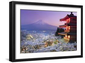 Japan, Yamanashi Prefecture, Fuji-Yoshida, Chureito Pagoda, Mt Fuji and Cherry Blossoms-Michele Falzone-Framed Photographic Print