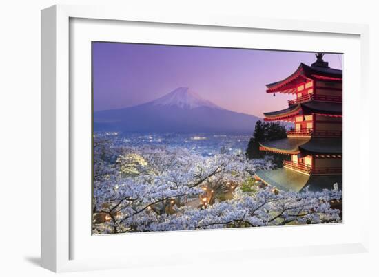 Japan, Yamanashi Prefecture, Fuji-Yoshida, Chureito Pagoda, Mt Fuji and Cherry Blossoms-Michele Falzone-Framed Photographic Print