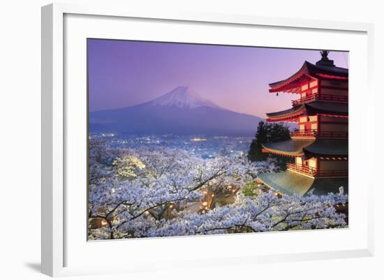 Japan, Yamanashi Prefecture, Fuji-Yoshida, Chureito Pagoda, Mt Fuji and Cherry Blossoms-Michele Falzone-Framed Photographic Print