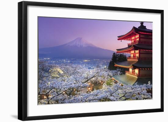 Japan, Yamanashi Prefecture, Fuji-Yoshida, Chureito Pagoda, Mt Fuji and Cherry Blossoms-Michele Falzone-Framed Photographic Print