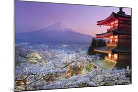 Japan, Yamanashi Prefecture, Fuji-Yoshida, Chureito Pagoda, Mt Fuji and Cherry Blossoms-Michele Falzone-Mounted Photographic Print