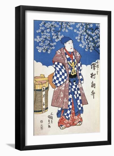 Japanese Actor in Kimono and Background Decorated with Apple Blossoms-Utagawa Toyokuni-Framed Giclee Print