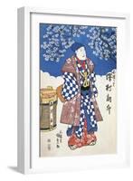 Japanese Actor in Kimono and Background Decorated with Apple Blossoms-Utagawa Toyokuni-Framed Giclee Print