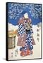 Japanese Actor in Kimono and Background Decorated with Apple Blossoms-Utagawa Toyokuni-Framed Stretched Canvas