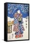 Japanese Actor in Kimono and Background Decorated with Apple Blossoms-Utagawa Toyokuni-Framed Stretched Canvas