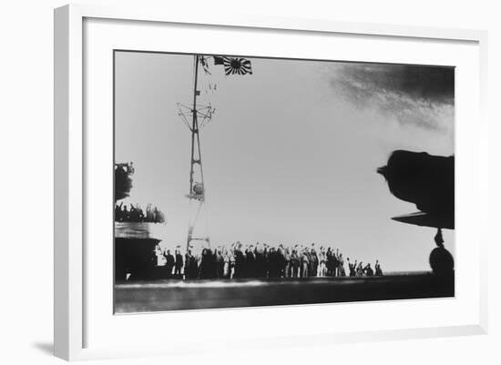 Japanese Aircraft Carrier Crew Waves to Planes Taking Off to Bomb Pearl Harbor-null-Framed Photo