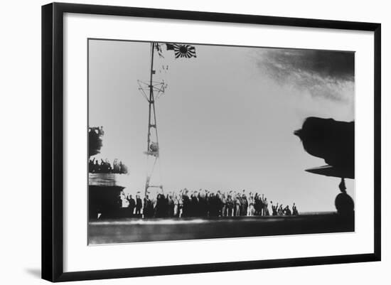 Japanese Aircraft Carrier Crew Waves to Planes Taking Off to Bomb Pearl Harbor-null-Framed Photo