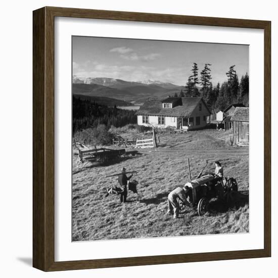 Japanese-American Family Working on their Farm after Returning from Internment Camps-null-Framed Photographic Print