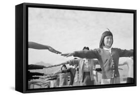Japanese-American girls exercising at Manzanar, 1943-Ansel Adams-Framed Stretched Canvas