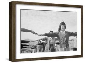 Japanese-American girls exercising at Manzanar, 1943-Ansel Adams-Framed Photographic Print