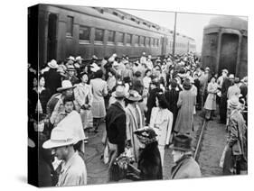 Japanese-American Internees Waiting to Board Train to Santa Anita, Los Angeles, c.1942-null-Stretched Canvas