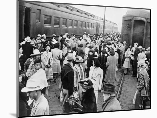 Japanese-American Internees Waiting to Board Train to Santa Anita, Los Angeles, c.1942-null-Mounted Photo