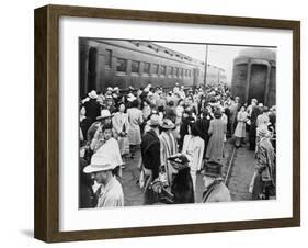 Japanese-American Internees Waiting to Board Train to Santa Anita, Los Angeles, c.1942-null-Framed Photo