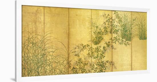 Japanese Autumn Grasses, Six-Fold Screen, Early Edo Period-null-Framed Premium Giclee Print