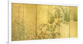 Japanese Autumn Grasses, Six-Fold Screen, Early Edo Period-null-Framed Premium Giclee Print