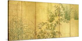 Japanese Autumn Grasses, Six-Fold Screen, Early Edo Period-null-Stretched Canvas
