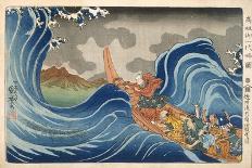 Boat and Waves (Colour Woodblock Print)-Japanese-Giclee Print