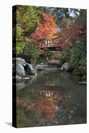 Japanese Bridge in Momijidani Park (Japanese Maple Park) in Autumn-Stuart Black-Stretched Canvas