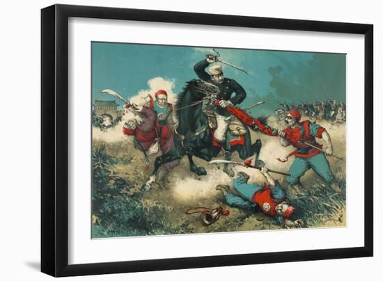 Japanese Cavalry Engages Boxers at Walled City-null-Framed Art Print