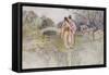 Japanese Couple in a Garden-Warwick Goble-Framed Stretched Canvas