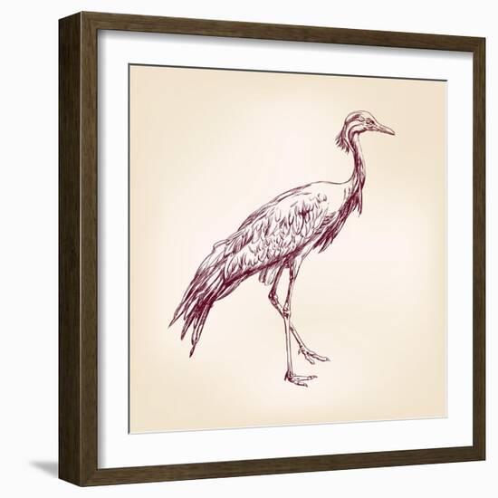 Japanese Crane Hand Drawn Vector Llustration Realistic Sketch-VladisChern-Framed Art Print