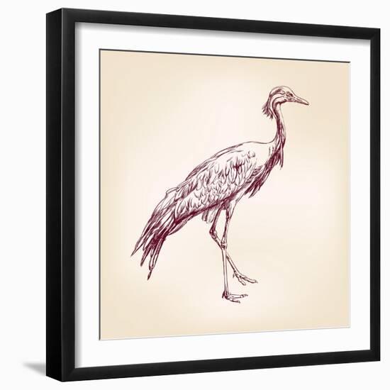 Japanese Crane Hand Drawn Vector Llustration Realistic Sketch-VladisChern-Framed Art Print