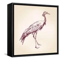 Japanese Crane Hand Drawn Vector Llustration Realistic Sketch-VladisChern-Framed Stretched Canvas