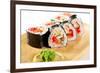 Japanese Cuisine - Sushi Roll with Salmon, Shrimps, Eel and Tobiko Inside. Nori Outside-svry-Framed Photographic Print