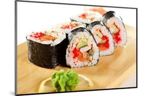Japanese Cuisine - Sushi Roll with Salmon, Shrimps, Eel and Tobiko Inside. Nori Outside-svry-Mounted Photographic Print