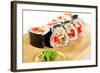 Japanese Cuisine - Sushi Roll with Salmon, Shrimps, Eel and Tobiko Inside. Nori Outside-svry-Framed Photographic Print