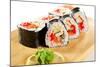 Japanese Cuisine - Sushi Roll with Salmon, Shrimps, Eel and Tobiko Inside. Nori Outside-svry-Mounted Photographic Print