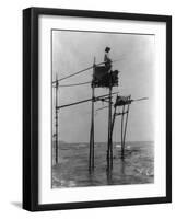 Japanese Fisherman in Bamboo Tower Photograph - Kamakura, Japan-Lantern Press-Framed Art Print