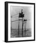 Japanese Fisherman in Bamboo Tower Photograph - Kamakura, Japan-Lantern Press-Framed Art Print