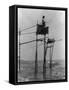 Japanese Fisherman in Bamboo Tower Photograph - Kamakura, Japan-Lantern Press-Framed Stretched Canvas