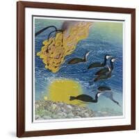 Japanese Fishing with Beacons to Attract the Fish and Cormorants to Catch Them-null-Framed Art Print