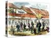 Japanese Game of Battledore and Shuttlecock in the Streets of Yokohama, 1865-null-Stretched Canvas